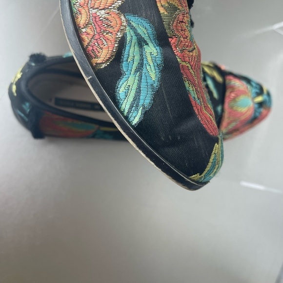 ZARA BASIC Black Orange Green Blue Floral Brocade fabric Fringe Loafers 41 - Picture 8 of 8